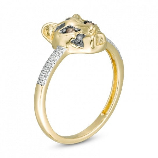 1/10 CT. T.W. Champagne and White Diamond Cheetah Ring in 10K Gold and Black Rhodium:1/10 CT. T.W. Champagne and White Diamond Cheetah Ring in 10K Gold and Black Rhodium