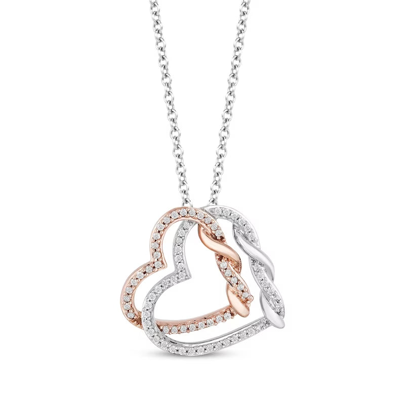 Hearts Necklace 1/4 ct tw 10K Rose Gold Sterling Silver 18&rdquo;