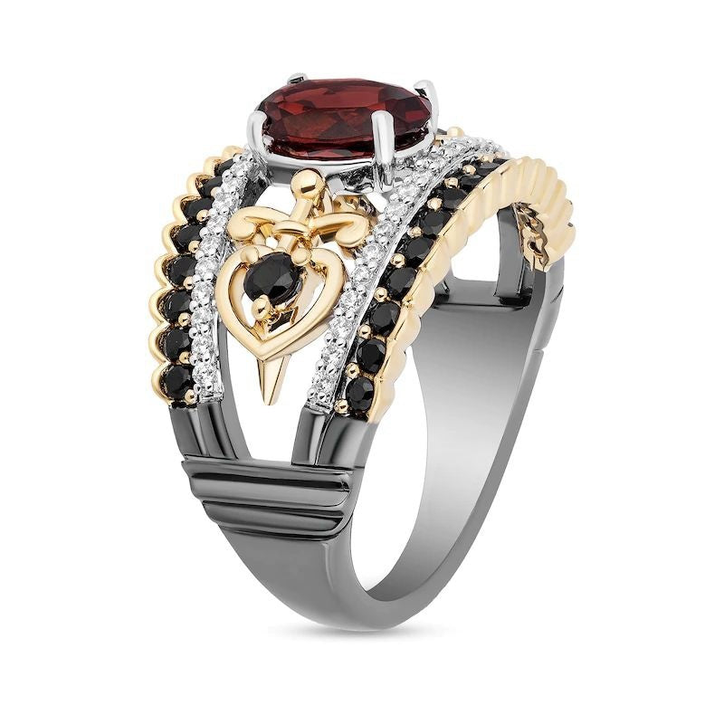 Oval Garnet and 1 CT. T.W. Diamond Ring in Two-Tone Sterling Silver and 10K Gold