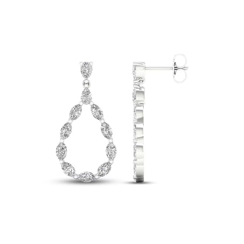 Diamond Teardrop Earrings 2 ct tw Marquise &amp;#038; Pear-Shaped 14K White Gold