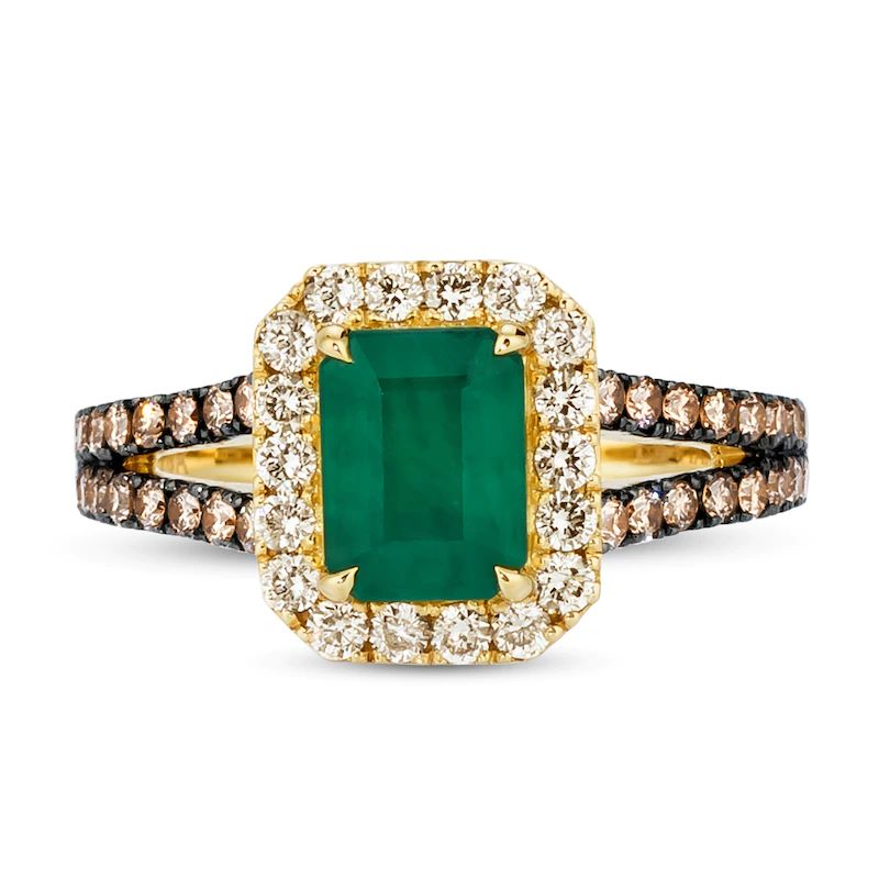 Natural Emerald Ring 3/4 ct tw Diamonds 14K Honey Gold