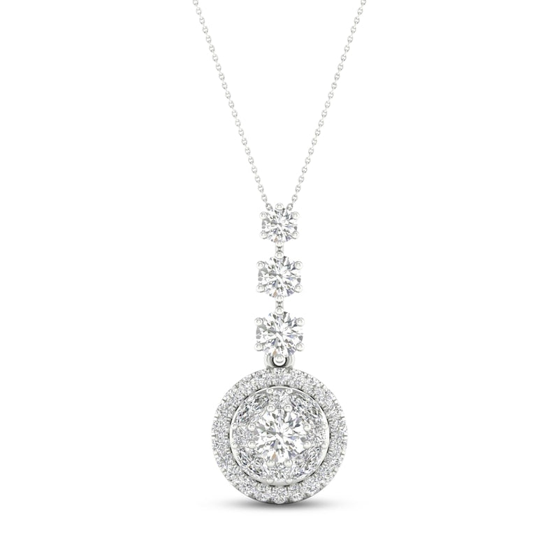 Multi-Diamond Drop Necklace 2 ct tw Round &amp;#038; Marquise-cut 14K White Gold 18&amp;#8243;