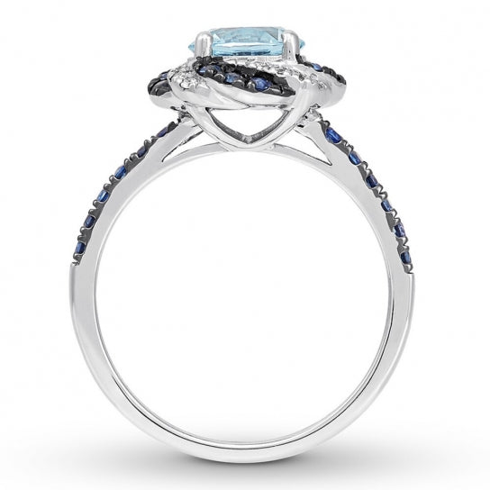 Aquamarine Sapphire Engagement Ring 14K White Gold