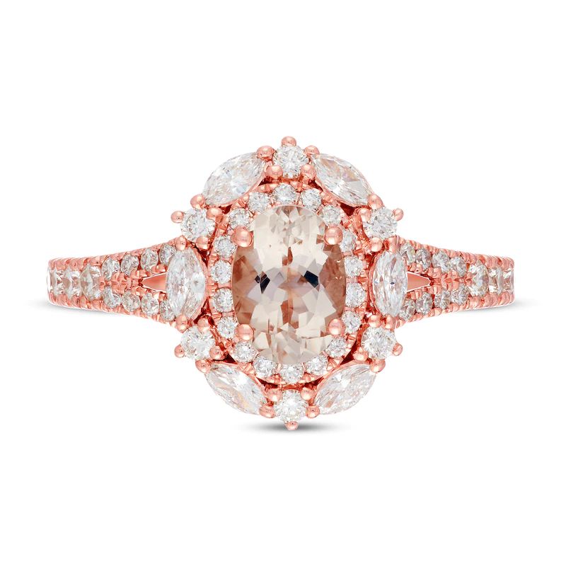 Morganite Engagement Ring 3/4 ct tw Diamonds 14K Rose Gold