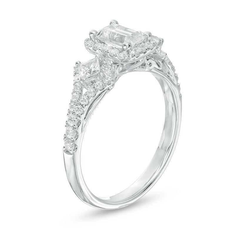 1 CT. T.W. Certified Emerald-Cut Diamond Frame  Ornate Engagement Ring in 14K White Gold (I/I1)
