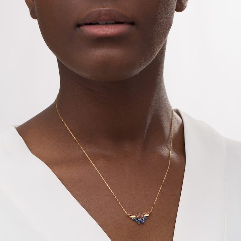 Garnet and Blue Sapphire Symbol Necklace in 10K Gold