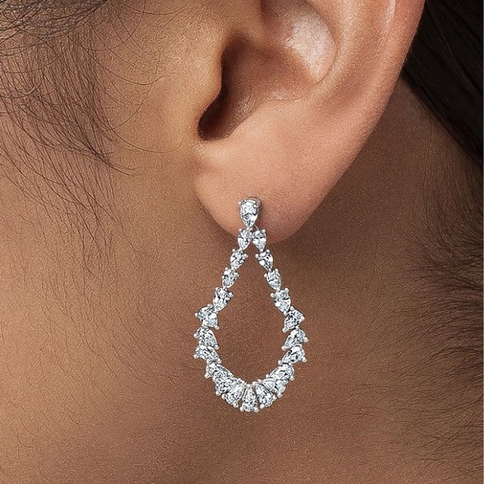 Diamond Teardrop Earrings 2 ct tw Marquise &amp;#038; Pear-Shaped 14K White Gold