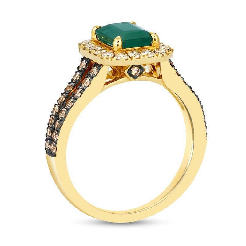 Natural Emerald Ring 3/4 ct tw Diamonds 14K Honey Gold